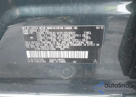 2012 Toyota Rav4 from USA, damaged, VIN 2T3BF4DV0CW212868